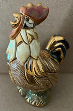 Rooster De Rosa Rinconada Pottery Figurine Gold Accents Uruguay, Vintage Gift picture
