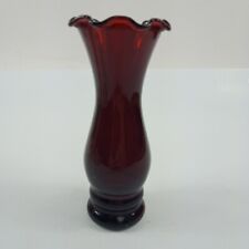 Vintage Anchor Hocking Ruby Red Small  Glass Bud Vase Flared Crimped Rim 6” picture