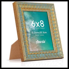 Elegant 6x8 Vintage Solid Wood Picture Frame with Tempered Glass - Rustic Gold picture
