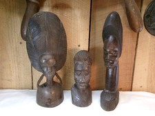 Lot of 3 Vintage Hand Carved Wooden Folk Art African Themed Statues picture