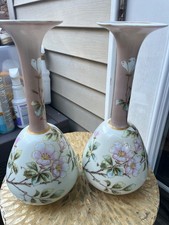 Antique Floral Vases- Pair of stunning hand painted, gold painted accents picture