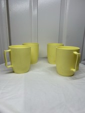 Vintage set of 4 Hawkeye Cups Burlington Basket Co Plastic Yellow Picnic 70s picture