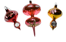 3 Vintage Layered Indented HandPainted Glitter Mercury Glass Christmas Ornaments picture