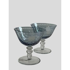 Vintage Royal Dunabe Blue Etched Glass Champagne Coupe Glasses Floral Set of picture