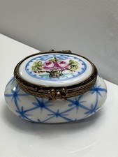 Vintage Peint Main Limoges Box With Basket Of Roses picture