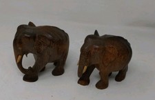 2 X Vtg Hand Carved Coconut Indian Wood Elephant picture