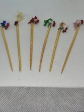 Vintage c.1930s Hand-Formed Glass Animal Cocktail Picks Swizzle Sticks Set of 6 picture
