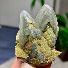48G Natural coexistence of calcite and brass mineral specimens picture