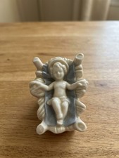 VTG Baby Jesus In Manger White/Blue Glazed Ceramic Christ Nativity Figure Japan picture