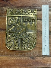 Antique Solid Brass ZERSTÖRER BAYERN German Naval Bavaria Heraldic Plaque Estate picture