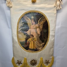 Antique 19th Century Handmade Silk Guardian Angel Catholic Banner Shrine Sacred picture