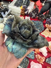 1pc Natural labradorite Quartz hand-Carved flower Crystal Reiki healing gift picture