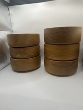 Vtg MCM Teak Wood Bowls Set of 6 Danish Modern Individual Salad 6 Inch  picture