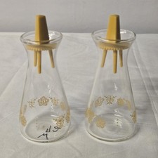 Vintage 1970’s Pyrex Gold Butterfly Floral Glass Salt And Pepper Shakers MCM E38 picture