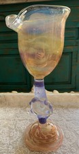 Vintage Art Glass Iridescent Purple Rain Tiger Goblet / Chalice 9 Stunning picture