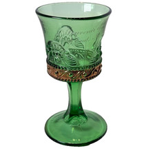 WEST END NJ NEW JERSEY ANTIQUE Souvenir DEPRESSION GREEN Glass TRINKET CUP picture