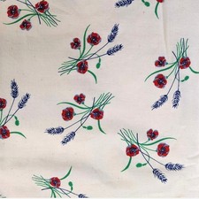 5 1/2 Yds Vintage 1960's Unbleached Speckled Muslin Cotton ~ Red Poppies & Grass picture