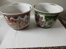 Pair Of Signed Vintage Chinese Hand Painted Pot Planters. Details In Description picture