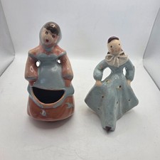 Vintage Ceramic Lady Figurines Planter Pair Blue Pink Dress Art Pottery Lot 2 picture