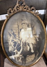 ANTIQUE USA COUNTRY GIRL Donkey PONY ART GLASS PHOTO PICTURE picture