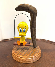 VTG Hand Carved & Painted Looney Toons Tweety Bird Swing Driftwood Branch 9.5” picture