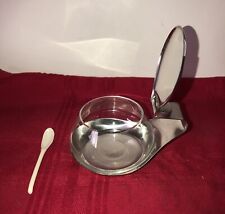 VTG MCM CROMARGAN CONDIMENT SERVER GLASS STAINLESS STEEL HANDLED HINGED TOP EUC picture