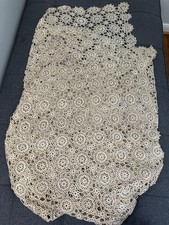 Vintage Handmade Ecru Cotton Crochet Lace Tablecloth Bed Coverlet Star 57