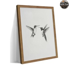 Framed Hummingbird Wall Art Minimalist Bird 10 x 8 in Canvas Black White Sketch picture