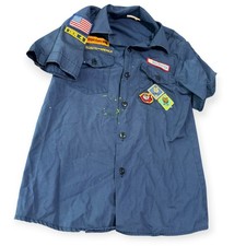 VTG Boy Scouts of America Cub Scout Uniform Shirt Patches Bobcat Distressed SzYM picture
