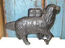 ANTIQUE ST BERNARD/NEWFOUNDLAND DOG CAST IRON BANK WITH RESCUE PACK ON BACK picture
