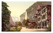 Lauterbrunnen Switzerland 1890 Staubbach Waterfall Street Scen Standard Postcard picture