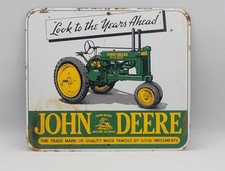 Vintage John Deere Tractor Look To The Years Ahead Porcelain Enameled Metal Sign picture