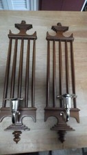 2 vintage Burwood faux wood and faux brass sconce wallmount candle holders picture