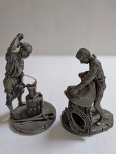Vintage 1978 Franklin Mint Pewter Figurines Swordsmith & Saddler Set Lot of 2 picture