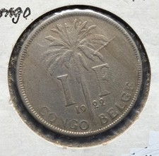 1922 Belgian Congo 1 Franc French Text King Albert I & Palm Coin-28.8MM-KM#20 picture