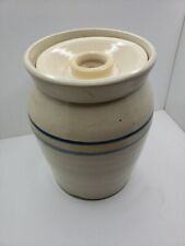 Antique Stoneware Butter Churn Crock 2 Blue Stripes with Fitted Removeable Lid picture