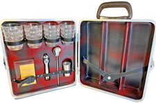 Vintage Ever-Wear Portable Travel Bar Complete w Key Glasses Jigger Chicago MCM picture