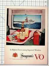 Vintage Seagram's VO Canadian Whisky Ad 1950s Fishing Boat Train Ephemera picture
