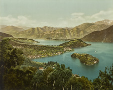 P.Z Photochrom Zurich, Italy, Lake Como. Basin of Tremezzina. vintage photo picture