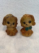 Anthropomorphic Puppy Salt Pepper Shakers Plastic Made in Hong Kong Dogs 1970s picture