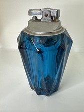 Vintage Viking Blue Glass Table Lighter Faceted Diamond Point MCM / It Works picture