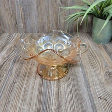 Antique Dugan Marigold Carnival Glass Question Marks Footed Bonbon Bowl picture