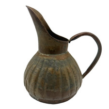Antique Tinned Copper Primitive Hand Hammered Rustic Water Pitcher picture