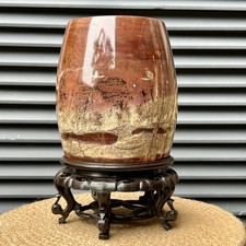 5lb Scenic Stone Hollow Vase Brush Pot Crystal Art Living Room Display Stand picture