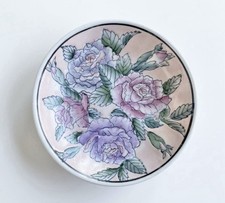 Vtg Chinese Cottagecore, Hand Painted in Macau, Porcelain Pink Purple Rose Plate picture