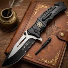 Black Sheriff Spring Assisted Open Everyday Carry Rescue Folding Pocket Knife picture