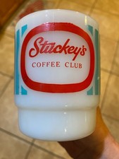 STUCKEY'S COFFEE CLUB MUG ANCHOR HOCKING FIRE KING MILK GLASS RED LOGO-USA picture