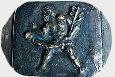 300 BC Ancient Greek Silver Ring Priapus fertility god, livestock, fruit plants picture