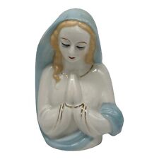 Vintage Ceramic Madonna Planter  Mother Mary Praying Madonna  6” Tall~Blue Ivory picture