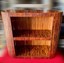 Mid Century Burnt Bamboo Split Reed Wall Hung Cabinet With Round Corners 1960’s picture